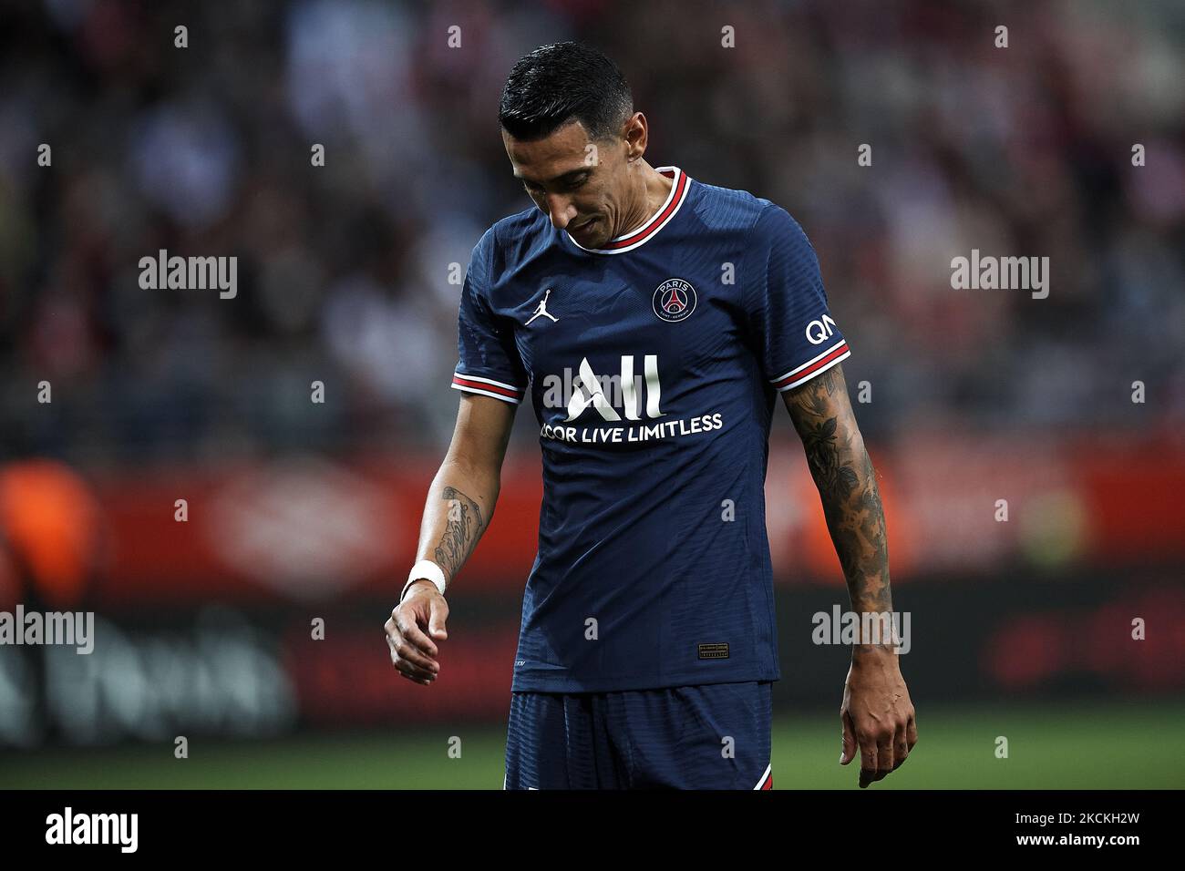 Angel Di Maria of PSG during the Ligue 1 Uber Eats match between Reims and Paris Saint Germain at Stade Auguste Delaune on August 29, 2021 in Reims, France. (Photo by Jose Breton/Pics Action/NurPhoto) Stock Photo