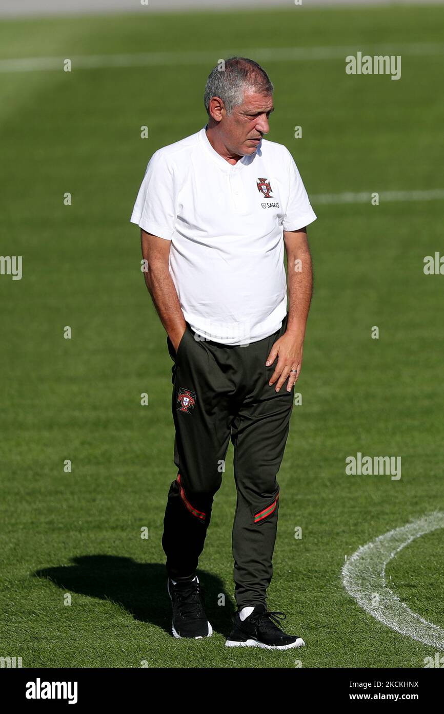 Portugal's head coach Fernando Santos during a training session at Cidade do Futebol training camp in Oeiras, Portugal, on August 30, 2021, as part of the team's preparation for the upcoming FIFA World Cup Qatar 2022 qualifying football match against Ireland. (Photo by Pedro FiÃºza/NurPhoto) Stock Photo