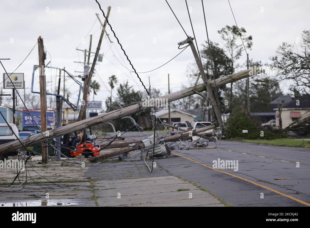 Aftermath of Hurricane Ida in Houma, Louisiana, on August 30, 2021