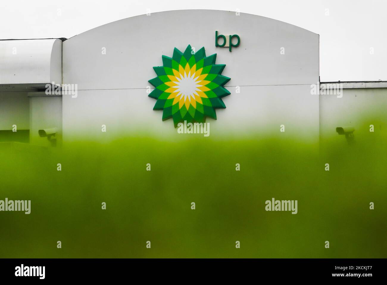 BP logo is seen at a petrol station in Krakow, Poland on August 31