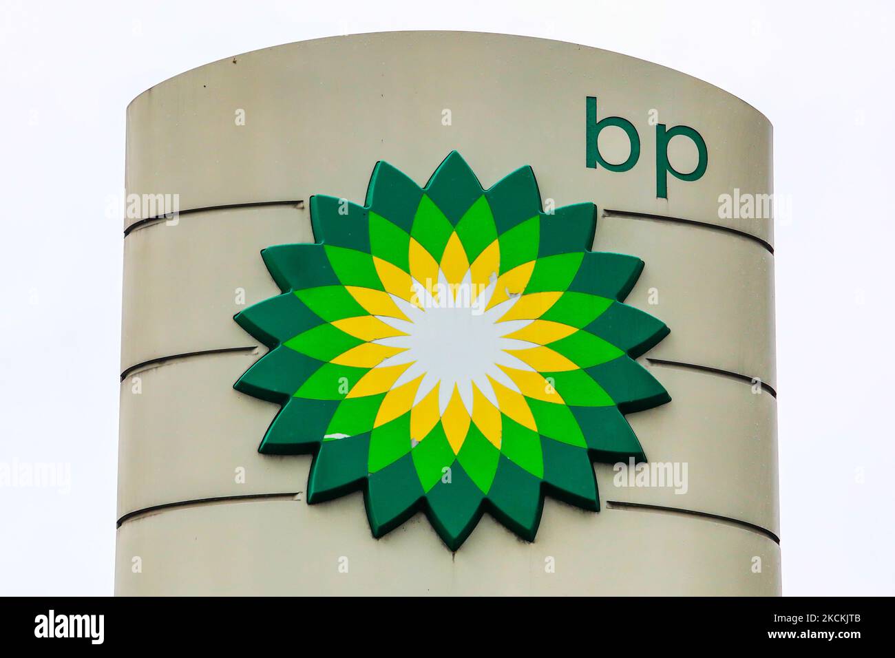 BP logo is seen at a petrol station in Krakow, Poland on August 31