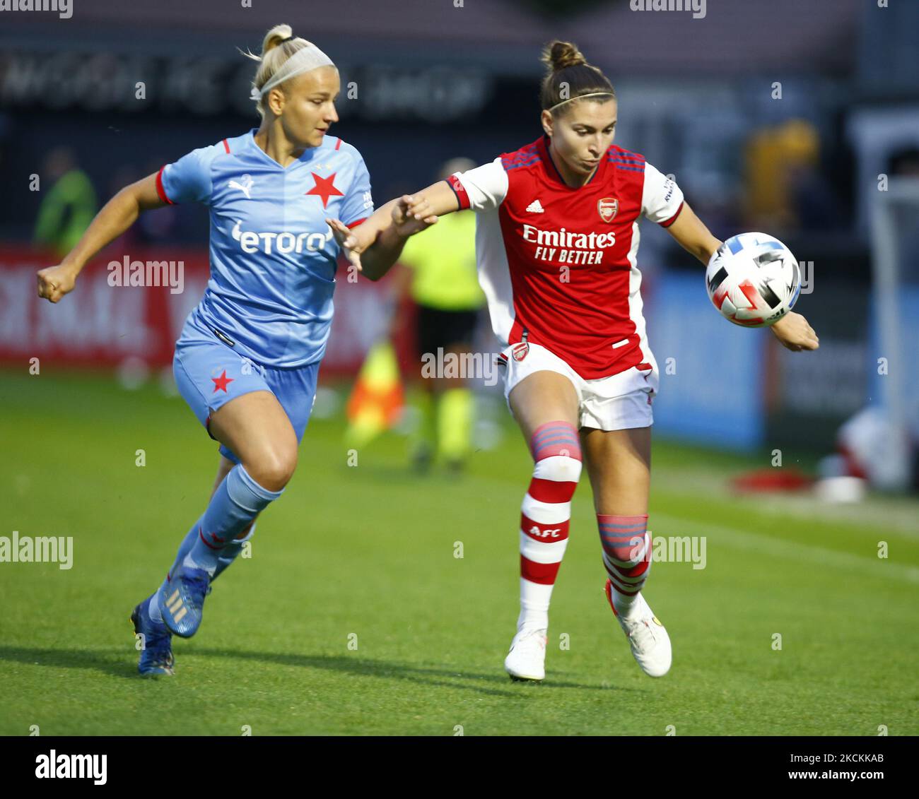 Franny Cerna of Slavia Praha (centre) in action during the final round of  women Champions League