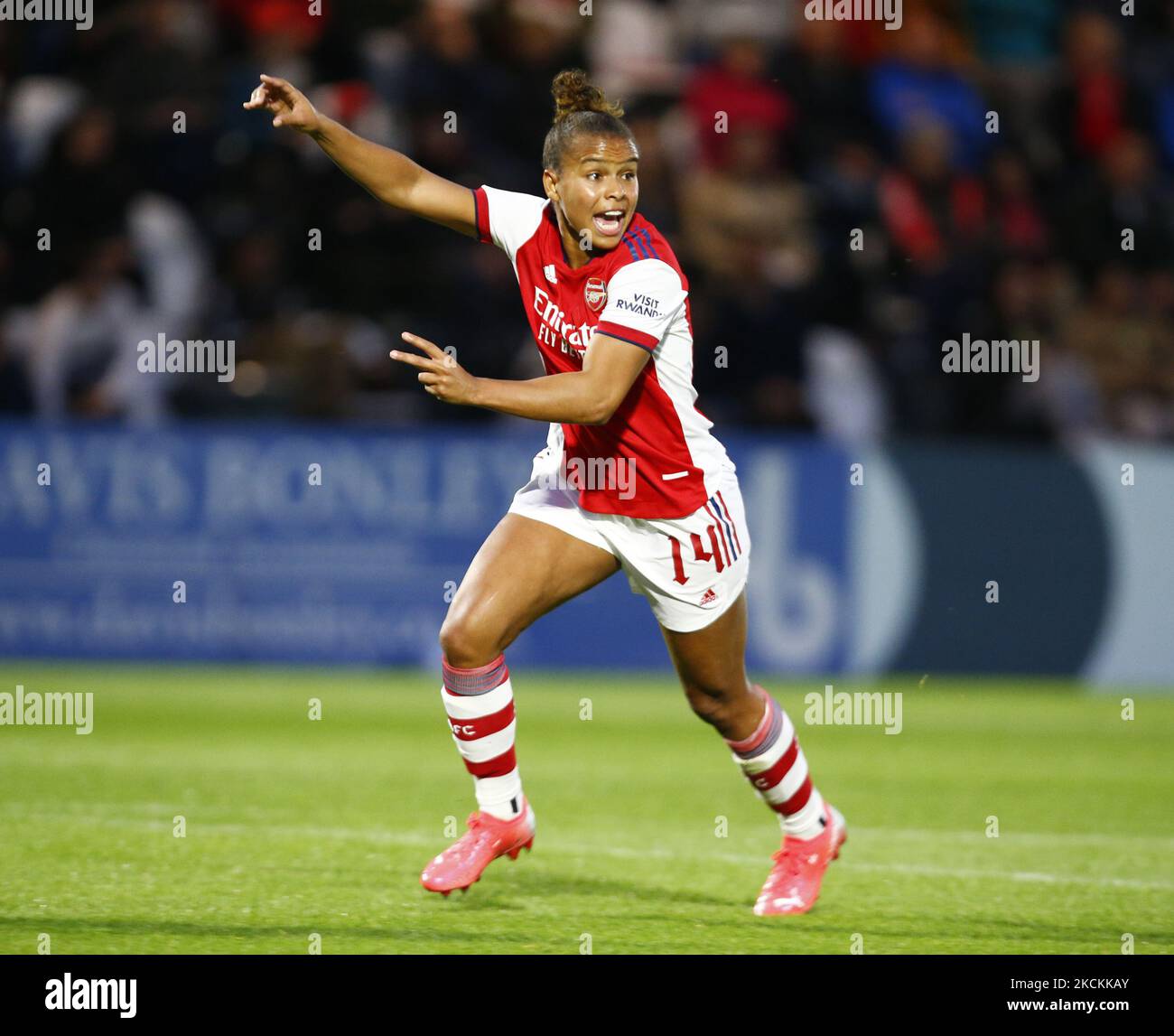 Nikka Parris of Arsenal in action during Women's Champions League Qualifying Second Round First Leg between Arsenal Women and Slavia Prague Women at Meadow Park Stadium , Borehamwood, UK on 31st August 2021 (Photo by Action Foto Sport/NurPhoto) Stock Photo