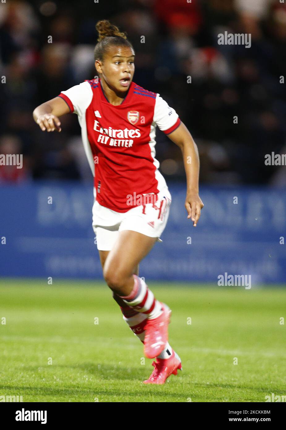 Nikka Parris of Arsenal in action during Women's Champions League Qualifying Second Round First Leg between Arsenal Women and Slavia Prague Women at Meadow Park Stadium , Borehamwood, UK on 31st August 2021 (Photo by Action Foto Sport/NurPhoto) Stock Photo