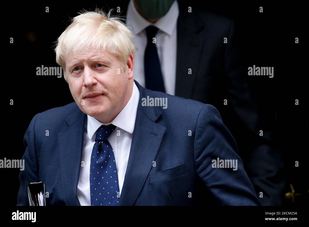 British Prime Minister Boris Johnson leaves 10 Downing Street to deliver a statement on Afghanistan to MPs in the House of Commons in London, England, on September 6, 2021. (Photo by David Cliff/NurPhoto) Stock Photo