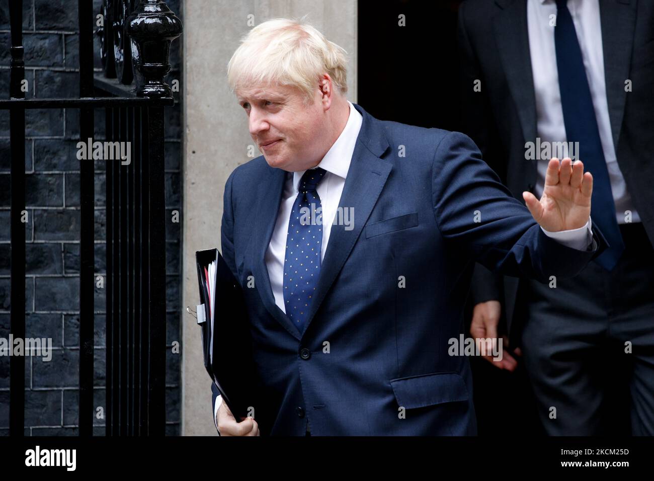 British Prime Minister Boris Johnson leaves 10 Downing Street to deliver a statement on Afghanistan to MPs in the House of Commons in London, England, on September 6, 2021. (Photo by David Cliff/NurPhoto) Stock Photo