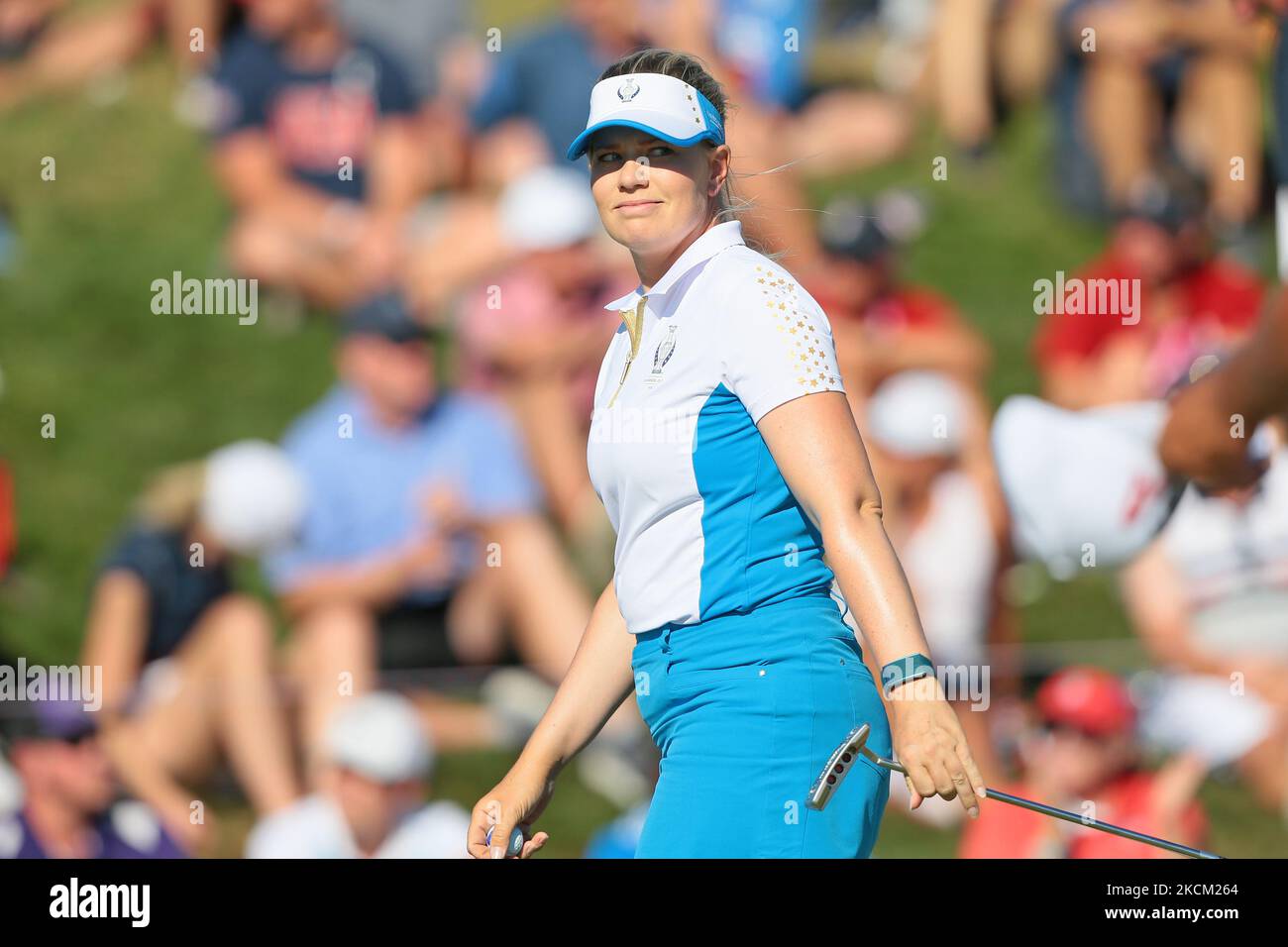 Matilda Castren of Team Europe celebrates her shot on the 17th green