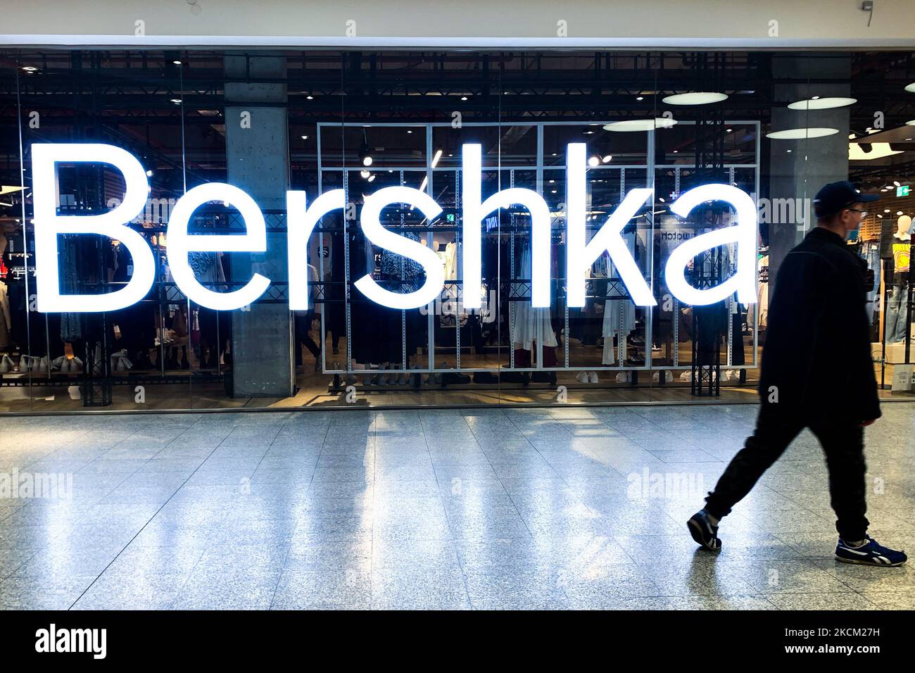 Bershka logo is seen in a store in Krakow, Poland on August 31, 2021. (Photo by Jakub Porzycki/NurPhoto) Stock Photo
