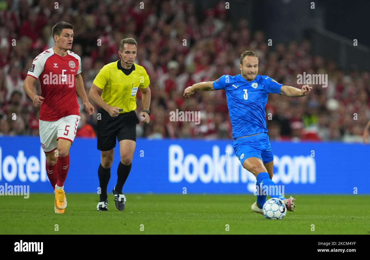 Dan Leon Glazer of Israel during Denmark against Israel, World Cup qualifier at Parken stadium, Copenhagen, Denmark on September 8, 2021. (Photo by Ulrik Pedersen/NurPhoto) Stock Photo