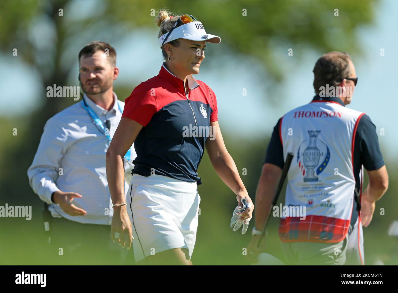 Lexi Thompson of Team USA walks off the green on the 18th hole during