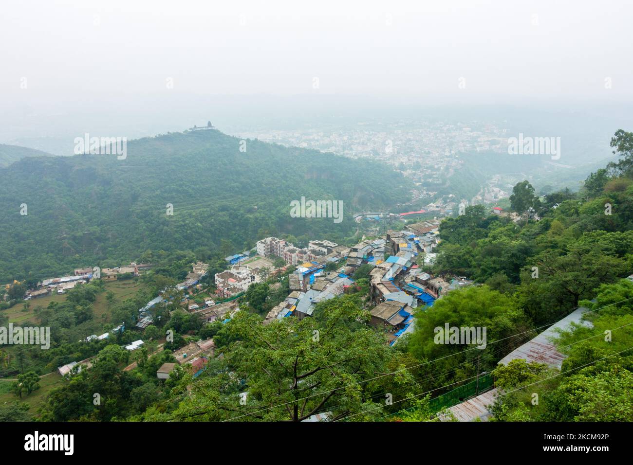 July 5th 2022 Katra, Jammu and Kashmir, India. An aerial shot of katra city in Jammu And Kashmir from Mata Vaishno Devi site. Stock Photo