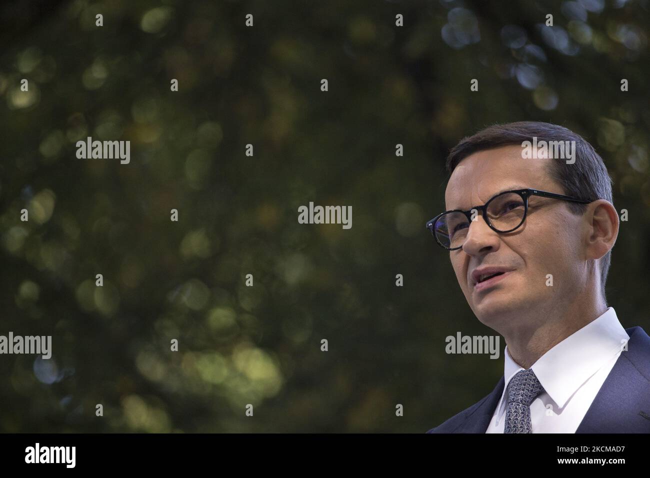 Mateusz Morawiecki seen during her visit in Warsaw on September 11, 2021. (Photo by Maciej Luczniewski/NurPhoto) Stock Photo