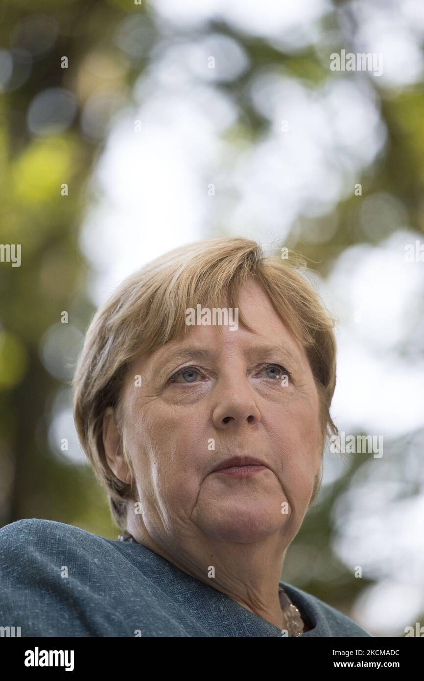 Angela Merkel seen during her visit in Warsaw on September 11, 2021. (Photo by Maciej Luczniewski/NurPhoto) Stock Photo