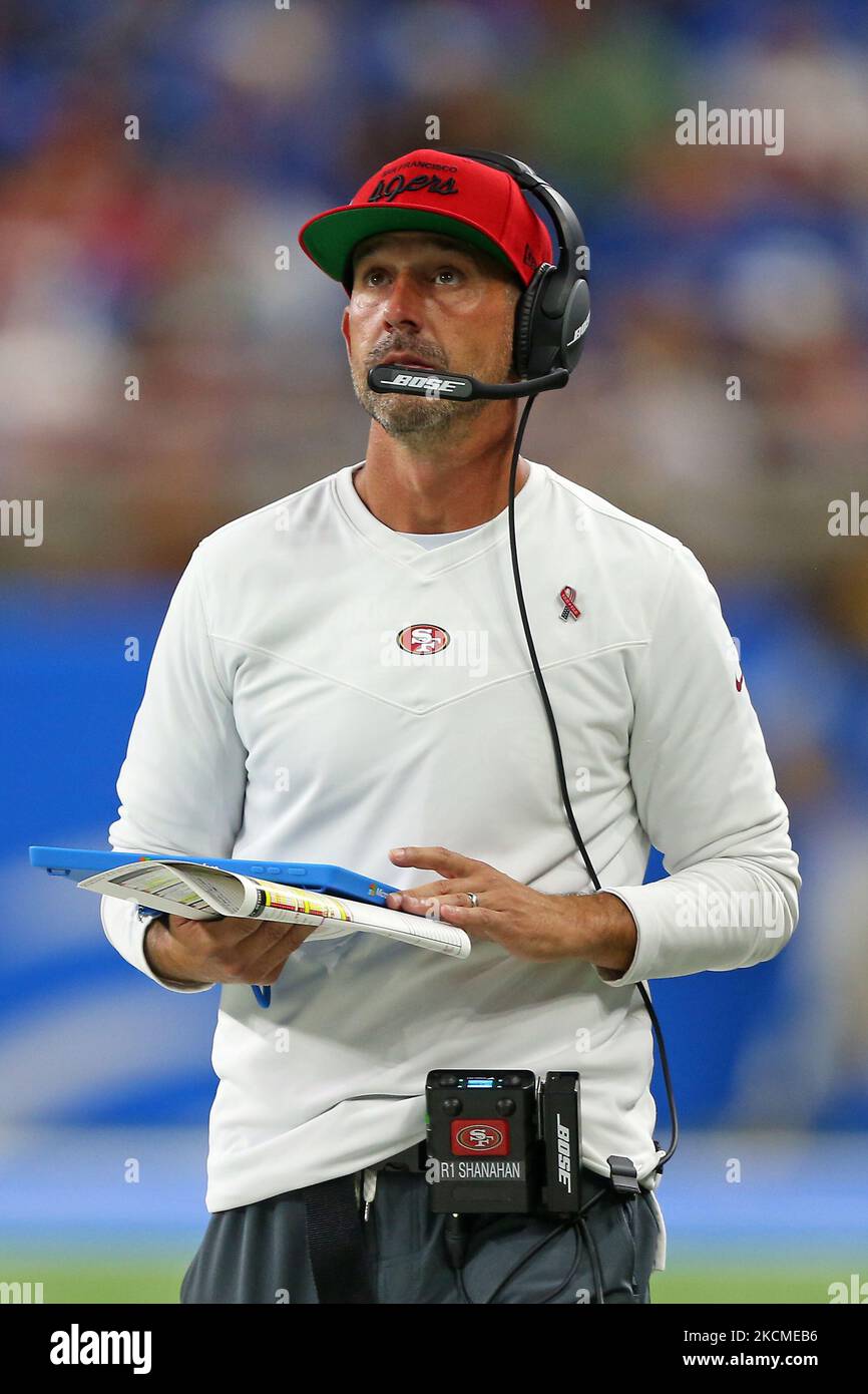 San Francisco 49ers head coach Kyle Shanahan follows the play during the second half of an NFL football game against the Detroit Lions in Detroit, Michigan USA, on Sunday, September 12, 2021. (Photo by Jorge Lemus/NurPhoto) Stock Photo