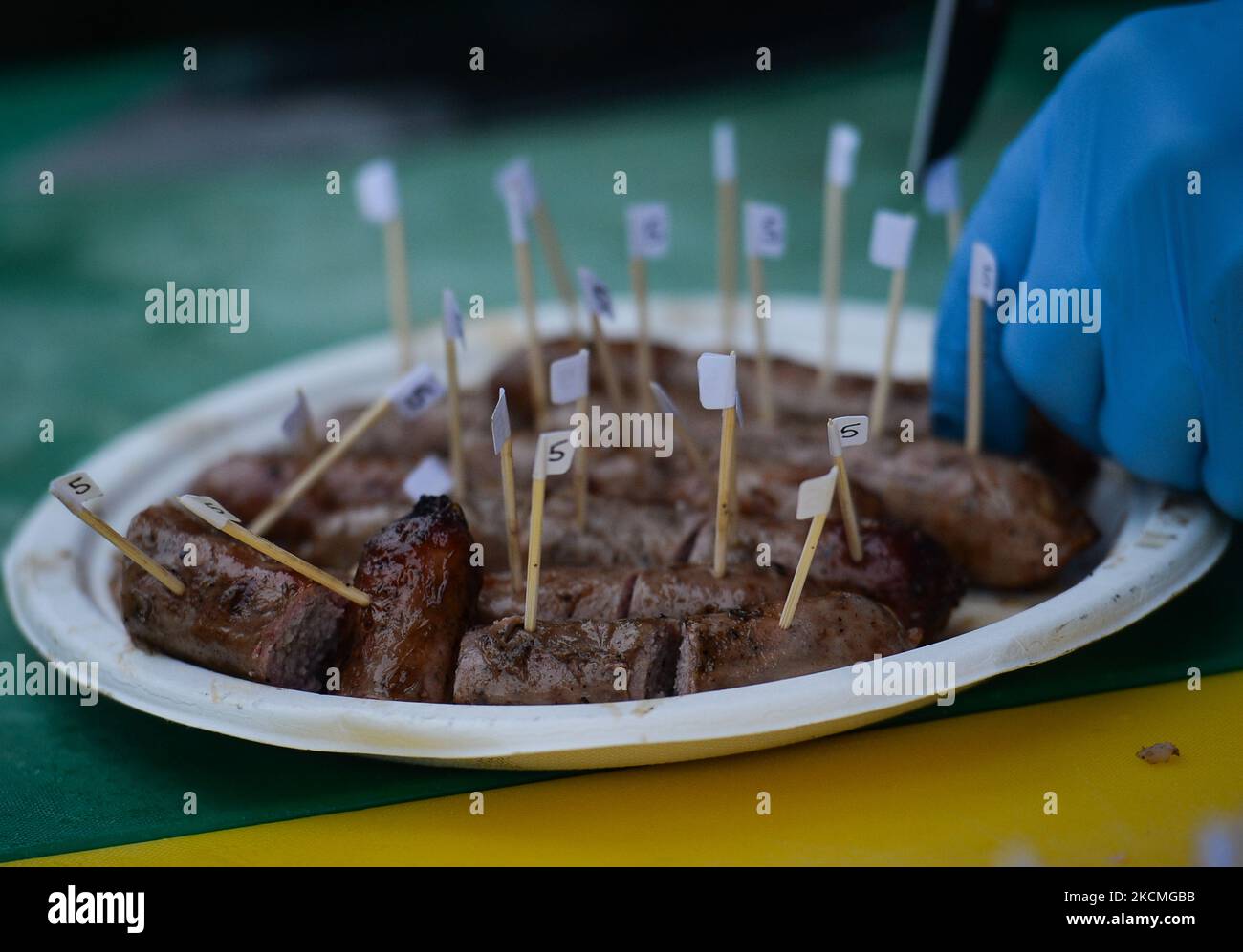 Samples of barbeque sausages provided by 11 butchers from Edmonton and