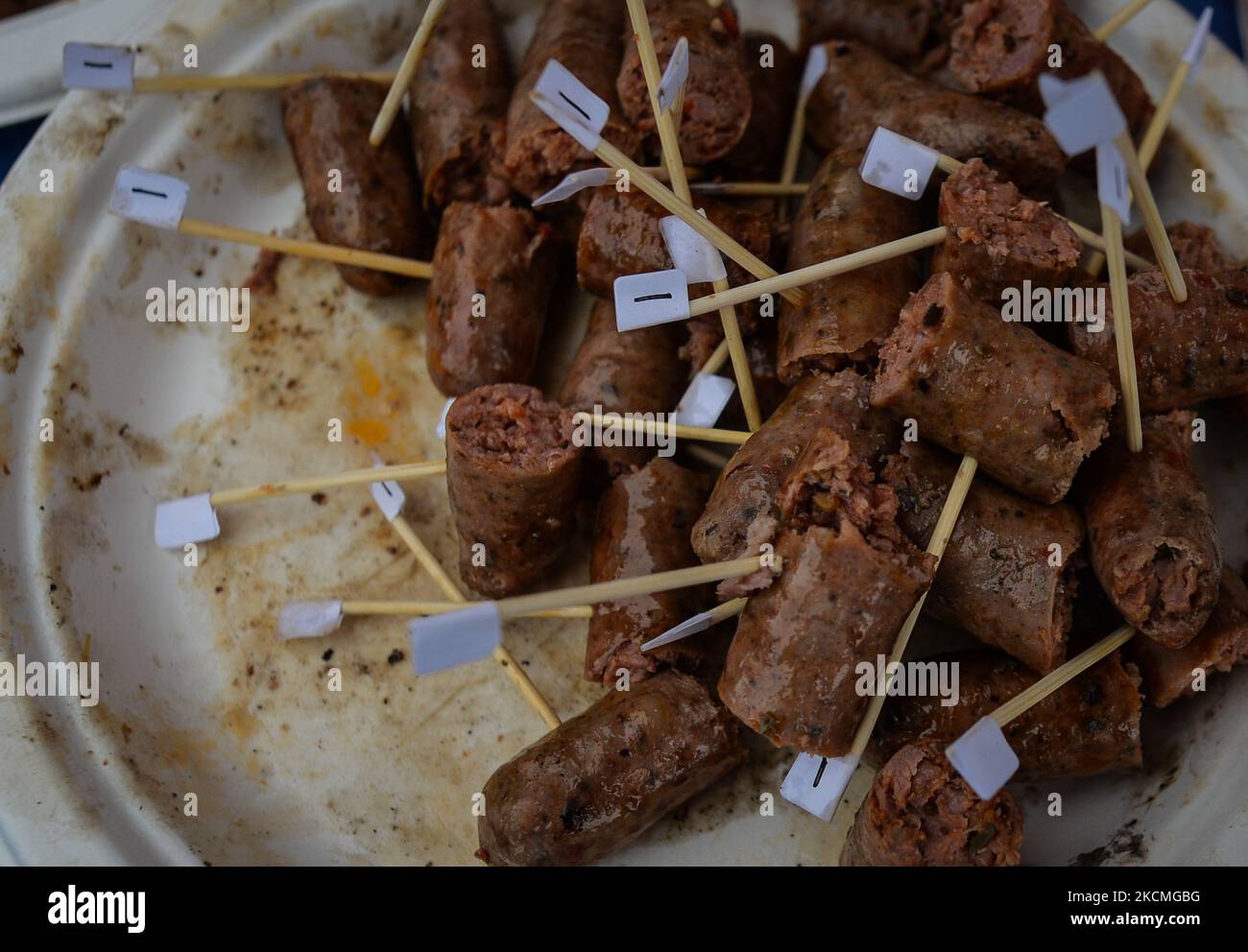 Samples of barbeque sausages provided by 11 butchers from Edmonton and