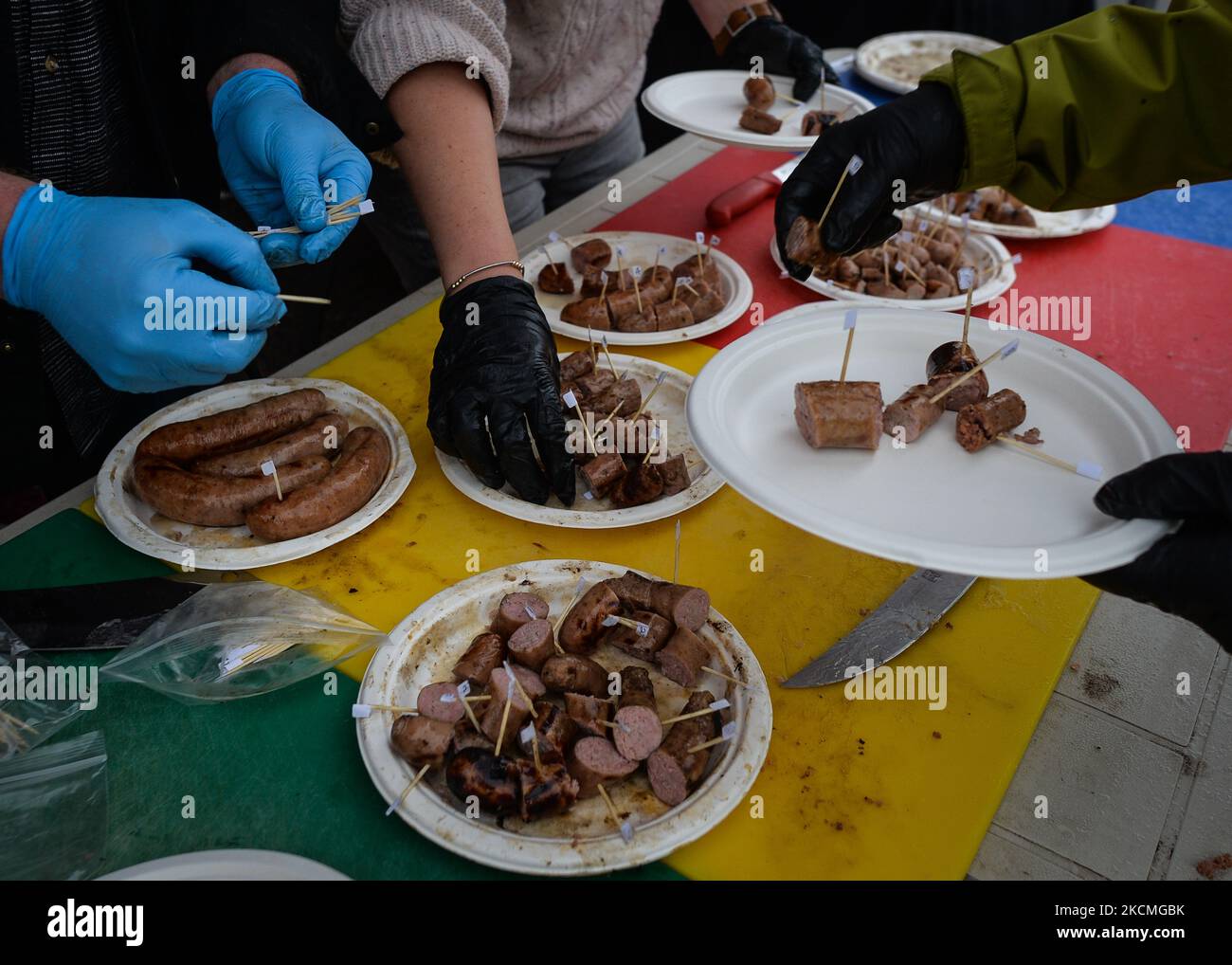 Samples of barbeque sausages provided by 11 butchers from Edmonton and