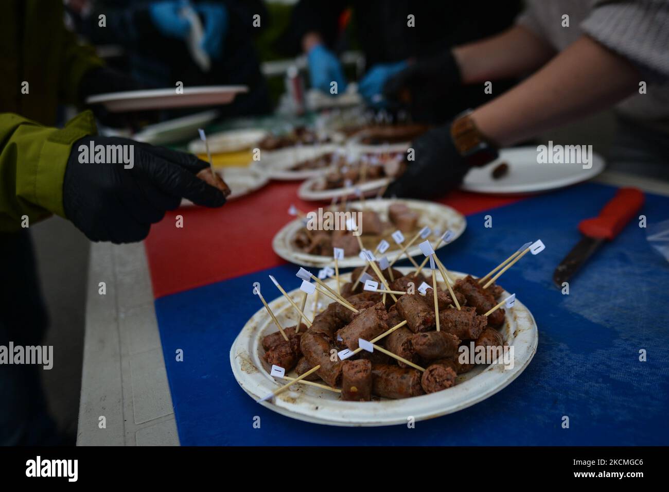 Samples of barbeque sausages provided by 11 butchers from Edmonton and