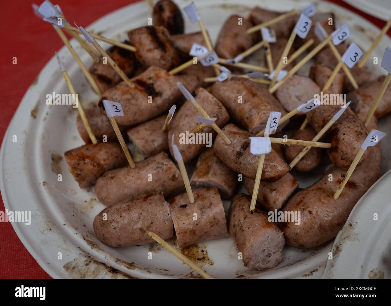Samples of barbeque sausages provided by 11 butchers from Edmonton and