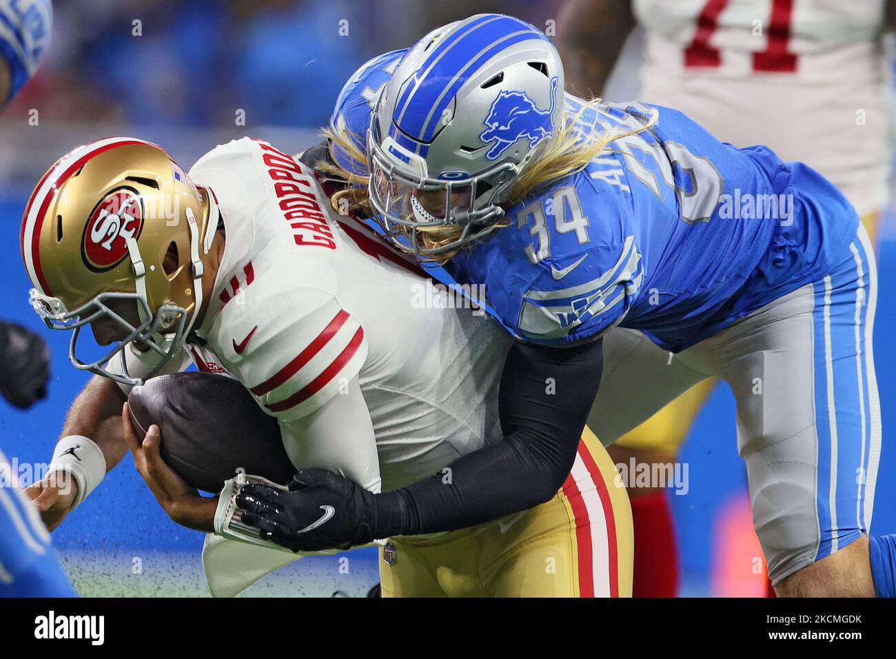 DETROIT, MI - NOVEMBER 24: Detroit Lions Linebacker (34) Alex Anzalone  before the game between Buffalo Bills and Detroit Lions on November 24,  2022 in Detroit, MI (Photo by Allan Dranberg/CSM Stock Photo - Alamy