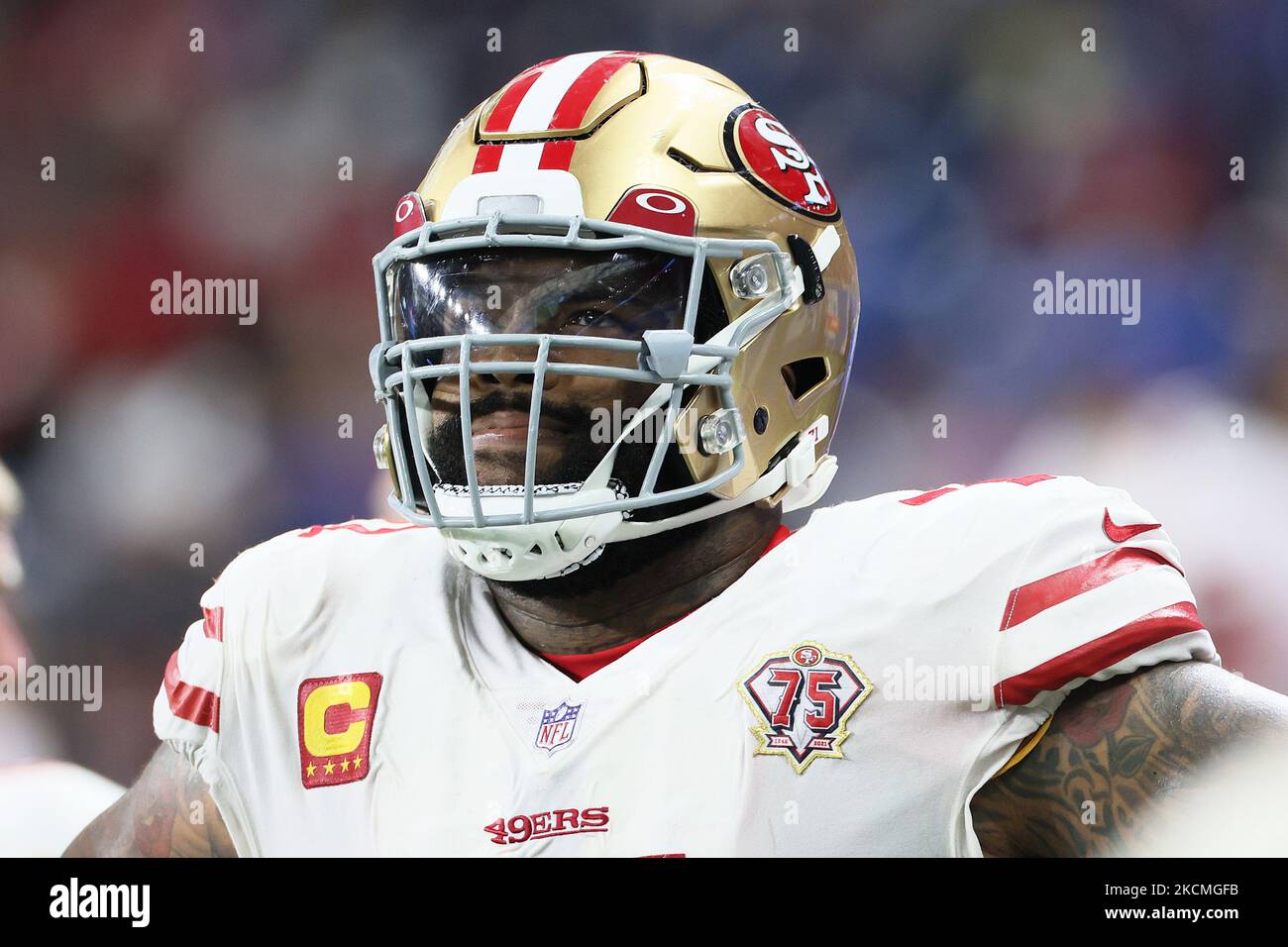 Trent Williams of the San Francisco 49ers looks on from the sidelines  News Photo - Getty Images