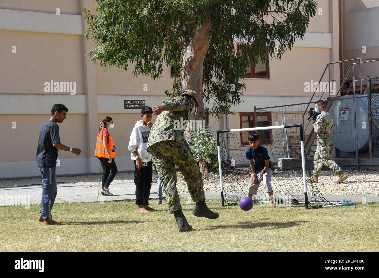 With the Allied Refugee Operation, the US Department evacuated US citizens, special immigration visa applicants and Afghan people in distress. NAS Sigonella, in Sicily, served as a transit site for Afghan refugees from Kabul to the United States of America. On September 1, 2021 in Catania, Italy. (Photo by Francesco Militello Mirto/NurPhoto) Stock Photo