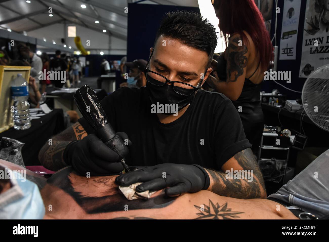 The Palermo Tattoo Convention 2021 took place in Palermo, at the PalaGiotto. Tattoo artists from all over the world have tattooed the Palermitans who are passionate about tattoos. On September 4, 2021 in Palermo, Italy. (Photo by Francesco Militello Mirto/NurPhoto) Stock Photo