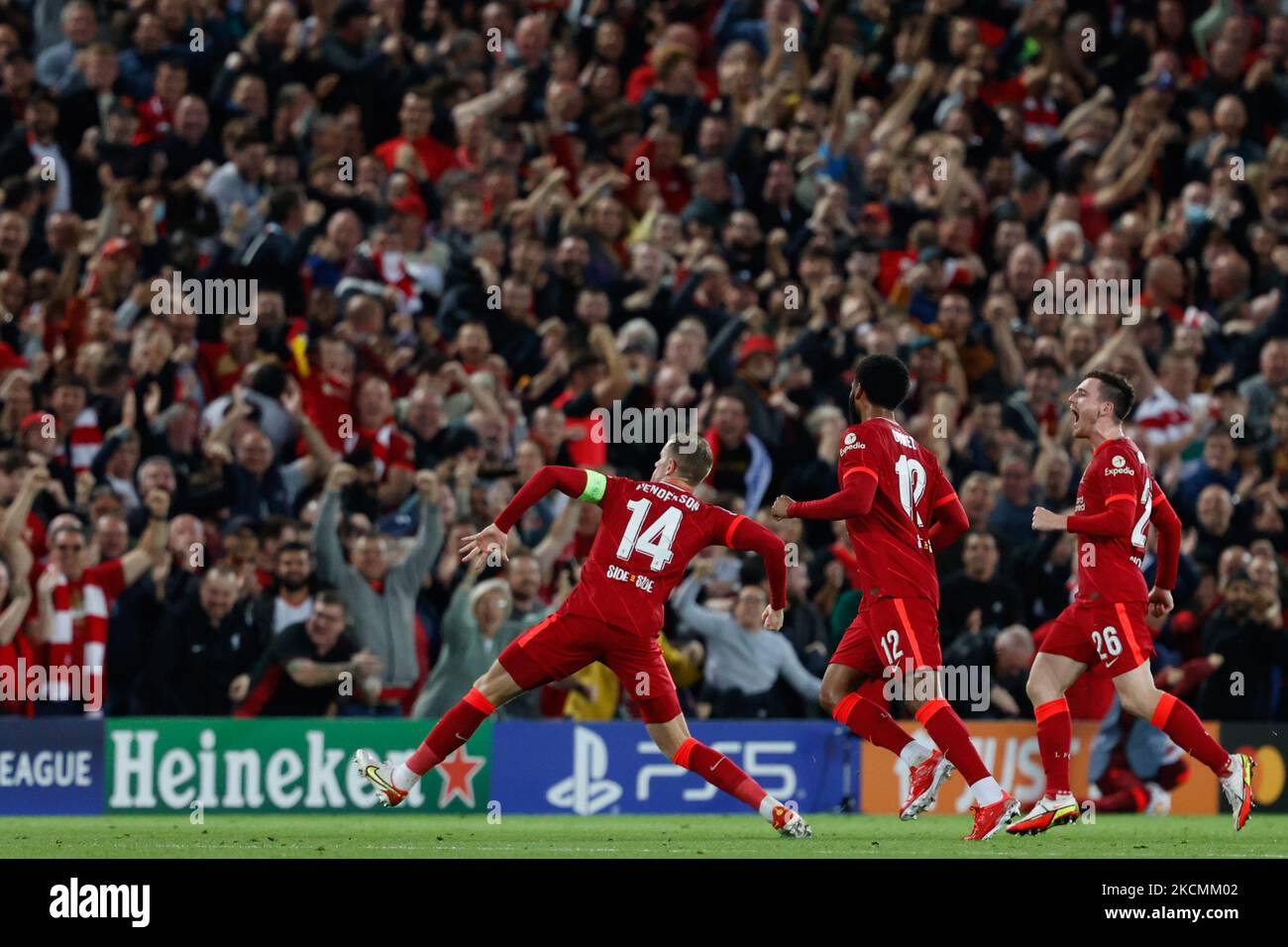 Jordan Henderson (Liverpool FC) celebrates the victory goal during the UEFA Champions League football match Group B - Liverpool FC vs AC Milan on September 15, 2021 at the Anfield in Liverpool, England (Photo by Francesco Scaccianoce/LiveMedia/NurPhoto) Stock Photo