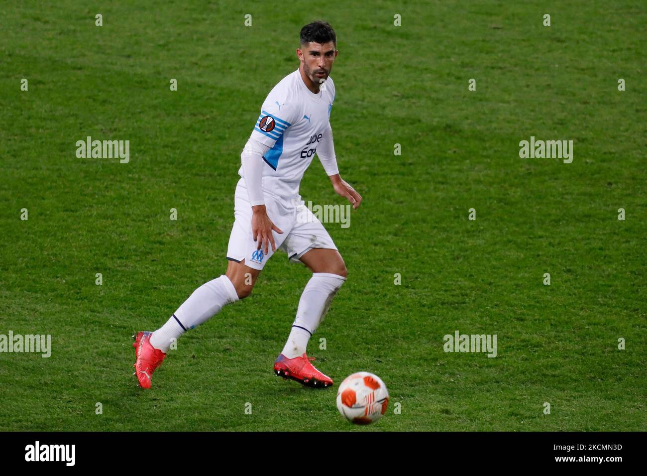 Alvaro Gonzalez of Marseille in action during the UEFA Europa League Group E match between Lokomotiv Moscow and Olympique de Marseille on September 16, 2021 at RZD Arena in Moscow, Russia. (Photo by Mike Kireev/NurPhoto) Stock Photo