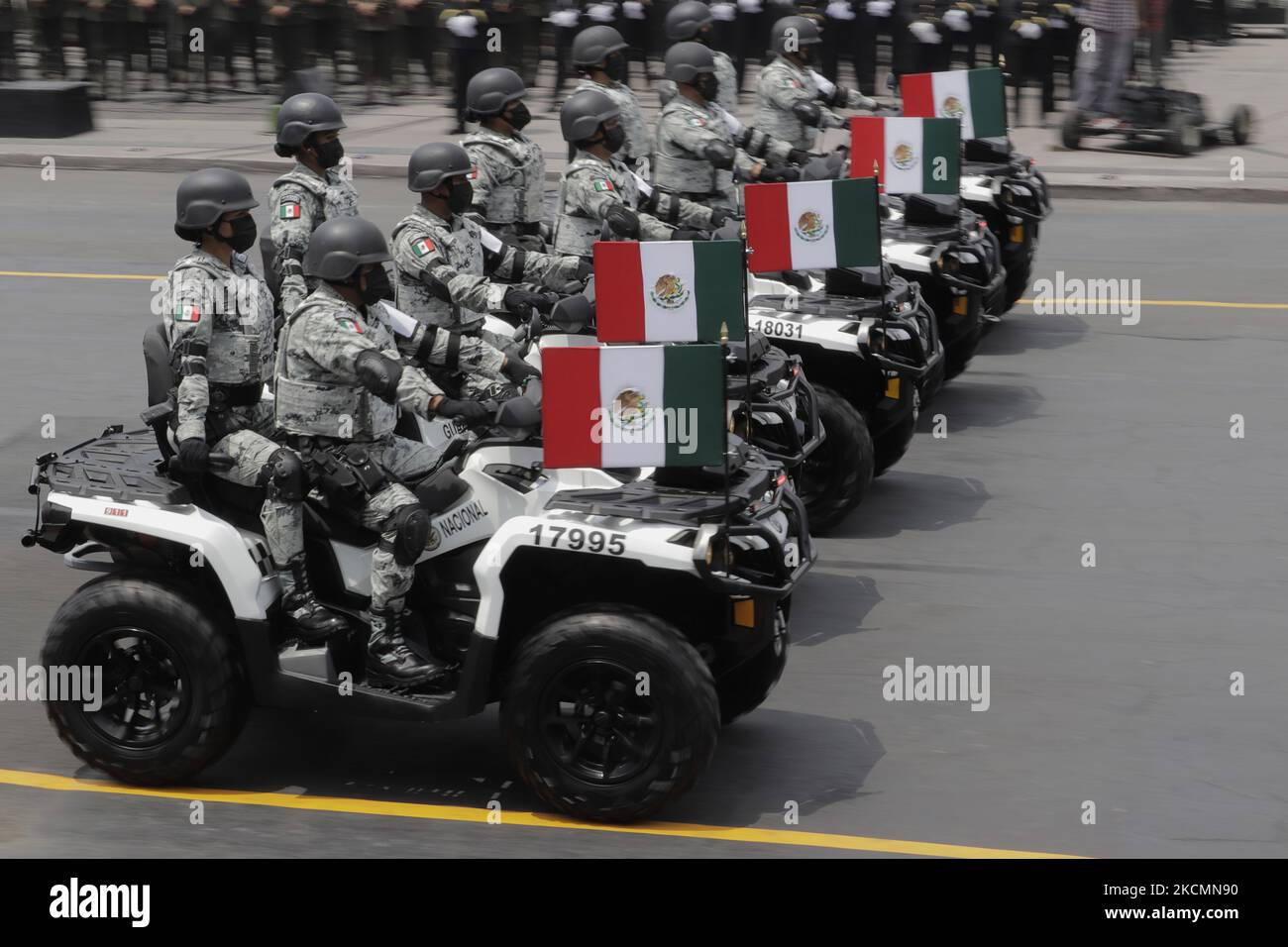 National Guard ATV brigade during the military parade in Mexico City's Zócalo, on the occasion of the 211th anniversary of Mexico's Independence. (Photo by Gerardo Vieyra/NurPhoto) Stock Photo