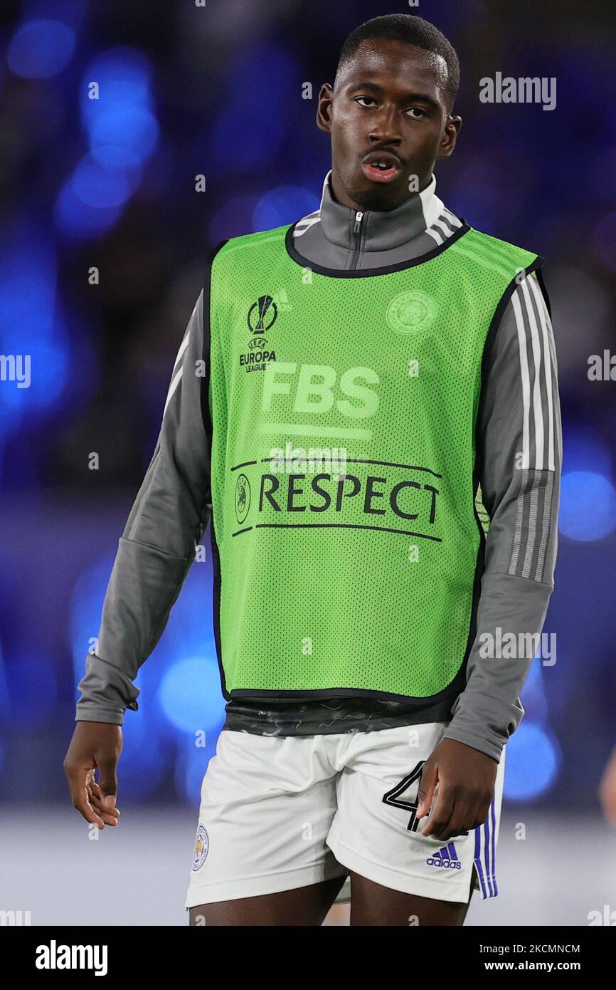 Boubakary Soumare of Leicester City in the warmup prior to the UEFA Europa League match between Leicester City and SSC Napoli at the King Power Stadium, Leicester on Thursday 16th September 2021. (Photo by James Holyoak/MI News/NurPhoto) Stock Photo