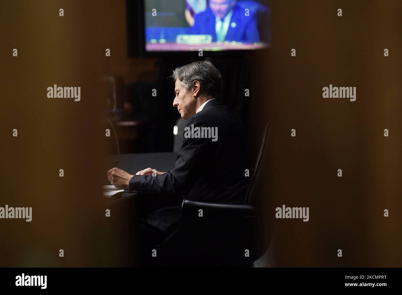 Secretary of State Antony Blinken testifies before the Senate Committee on Foreign Relations, during the hearing about Examining the US Withdrawal from Afghanistan, today on September 14, 2021 at Senate Dirksen Office Building in Washington DC, USA. (Photo by Lenin Nolly/NurPhoto) Stock Photo