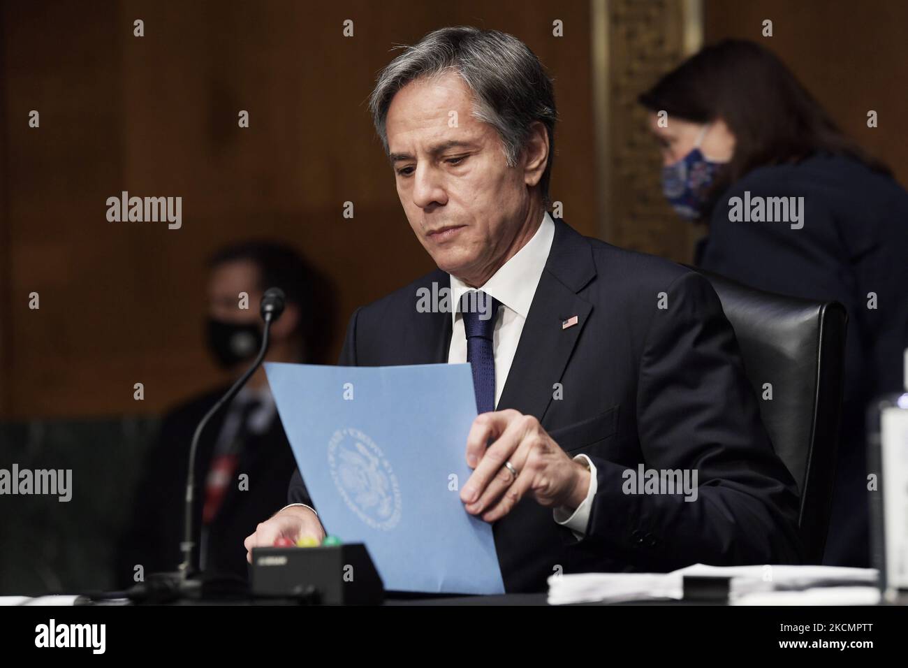 Secretary of State Antony Blinken testifies before the Senate Committee on Foreign Relations, during the hearing about Examining the US Withdrawal from Afghanistan, today on September 14, 2021 at Senate Dirksen Office Building in Washington DC, USA. (Photo by Lenin Nolly/NurPhoto) Stock Photo