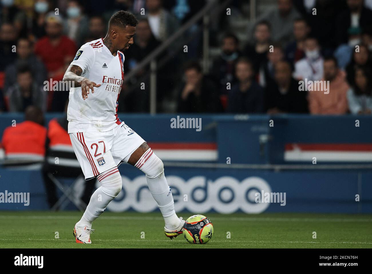 Jerome Boateng of Olympique Lyonnais in action during the Ligue 1 Uber Eats match between Paris Saint Germain and Lyon at Parc des Princes on September 19, 2021 in Paris, France. (Photo by Jose Breton/Pics Action/NurPhoto) Stock Photo