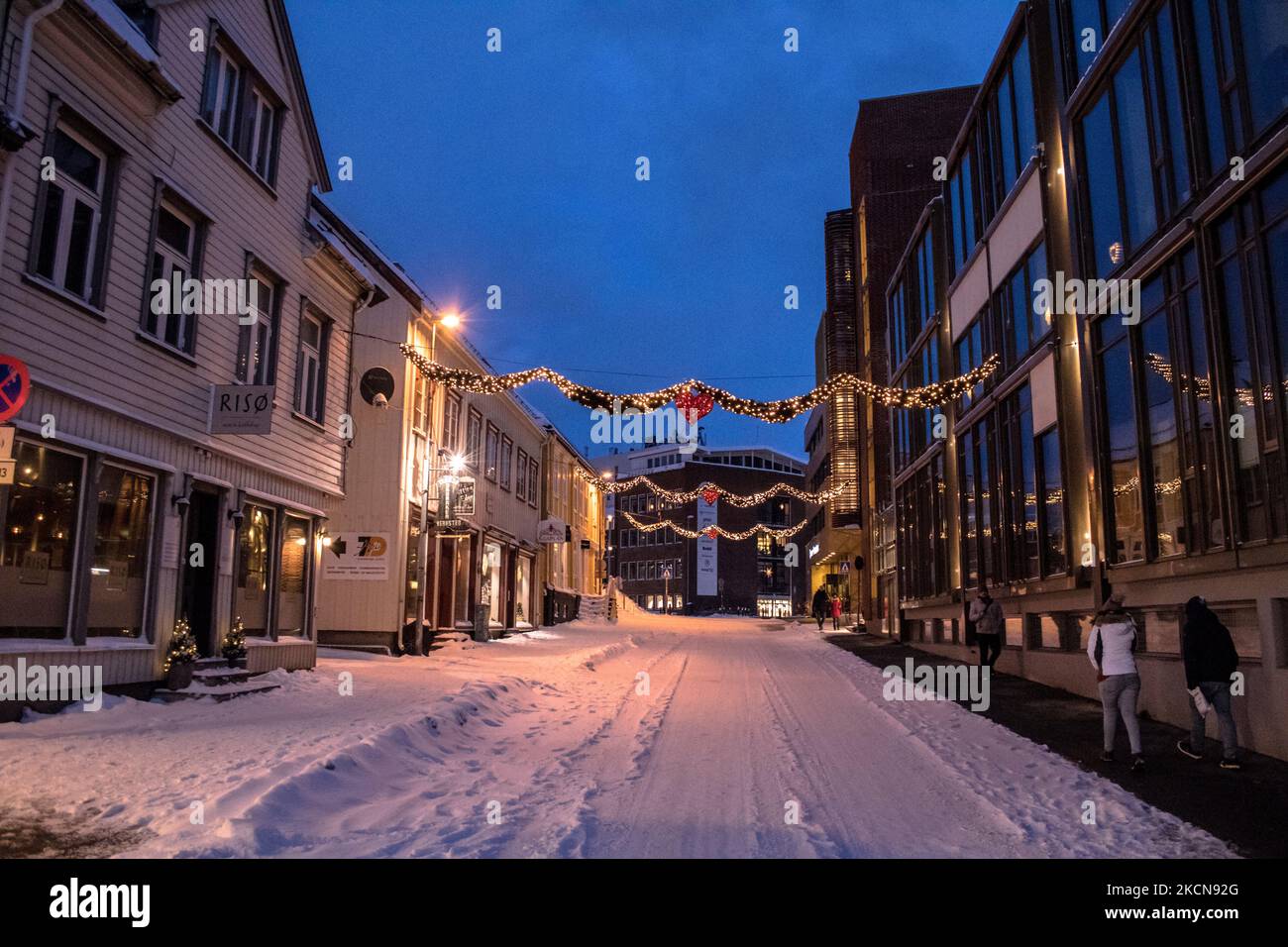 tromso street winter and snowy Stock Photo