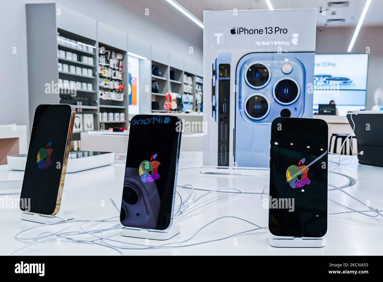 iPhones 13 Pro are seen at iSpot store inside Bonarka shopping mall in