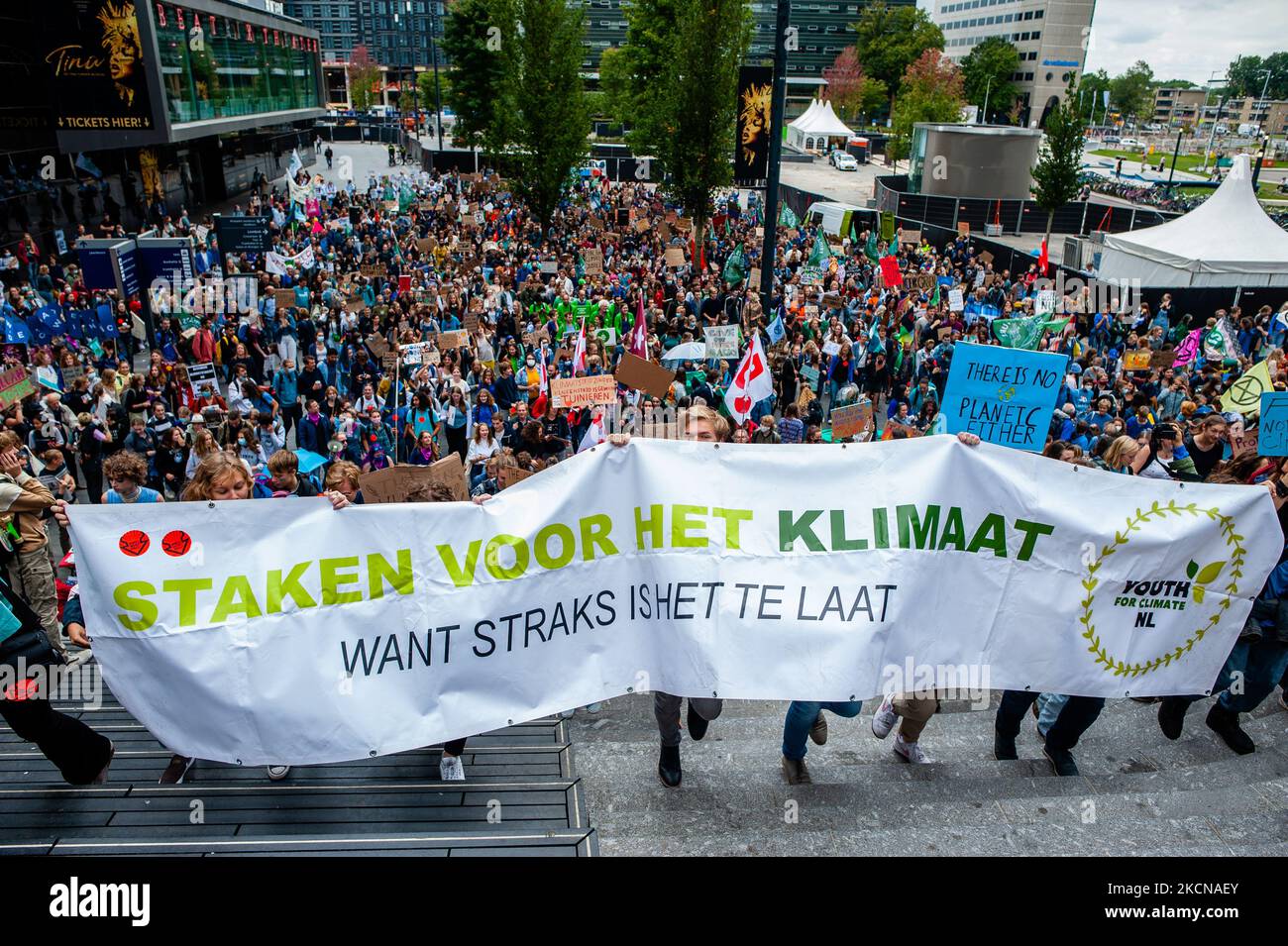 Thousands of people are walking up the stairs to start the Global Climate Strike organized in Utrecht, on September 24th, 2021. (Photo by Romy Arroyo Fernandez/NurPhoto) Stock Photo