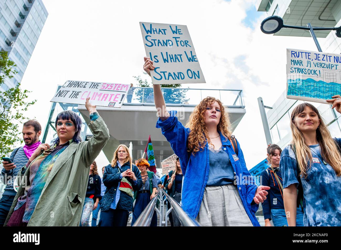 Thousands of students are holding placards in support of the planet, during the Global Climate Strike organized in Utrecht, on September 24th, 2021. (Photo by Romy Arroyo Fernandez/NurPhoto) Stock Photo