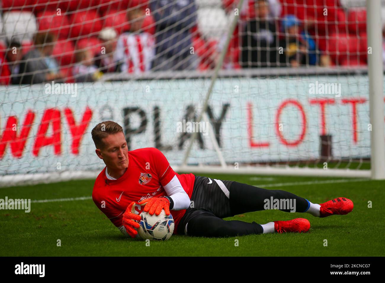 Sunderland Goalkeeper Ron-Thorben Hoffmann during the Sky Bet League 1 match between Sunderland and Bolton Wanderers at the Stadium Of Light, Sunderland on Saturday 25th September 2021. (Photo by Michael Driver/MI News/NurPhoto) Stock Photo