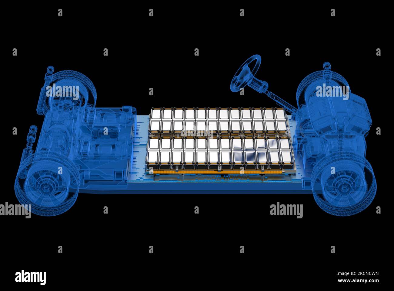 3d rendering xray electric car with pack of battery cells module on platform Stock Photo Alamy