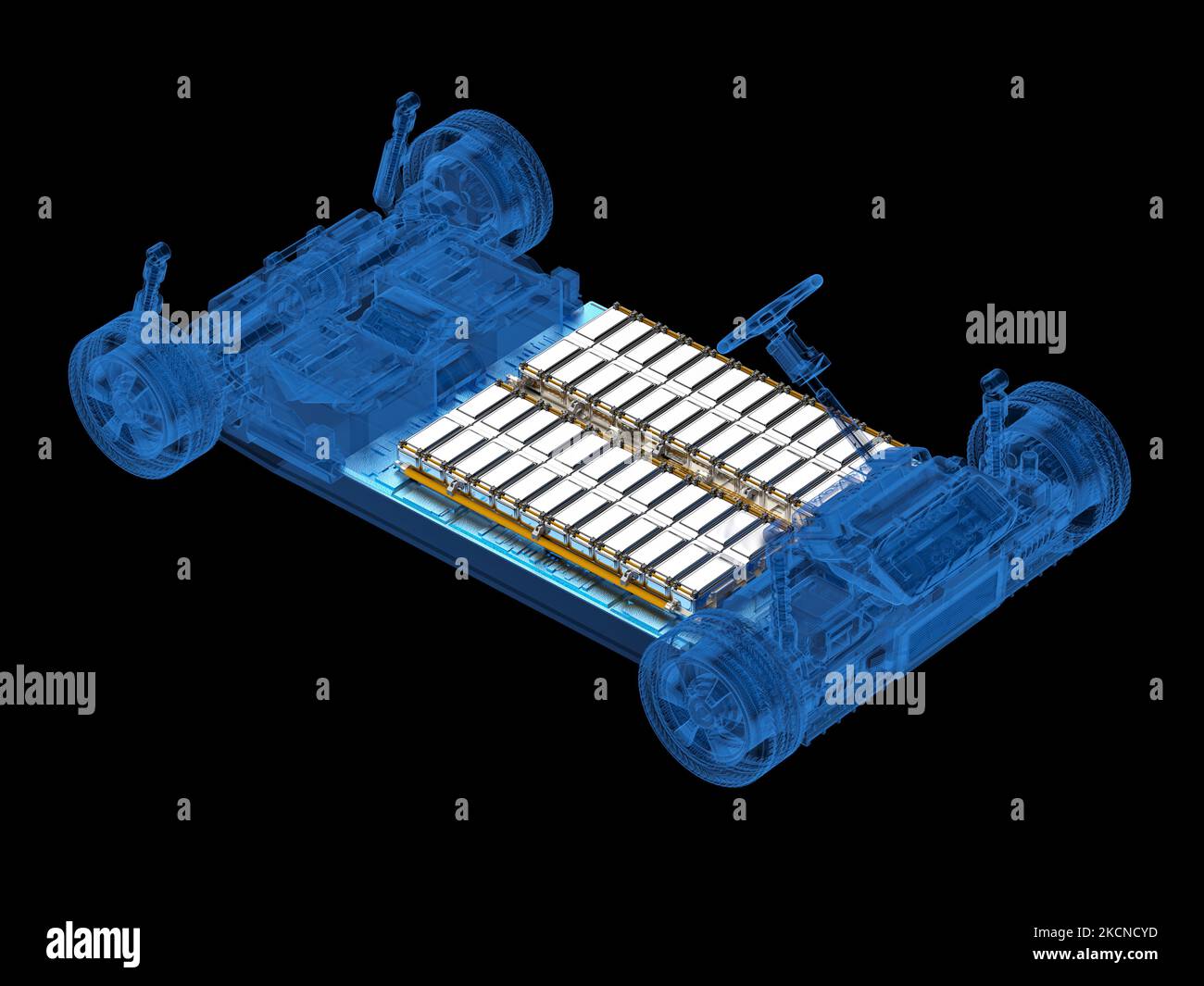 3d rendering xray electric car with pack of battery cells module on platform Stock Photo Alamy