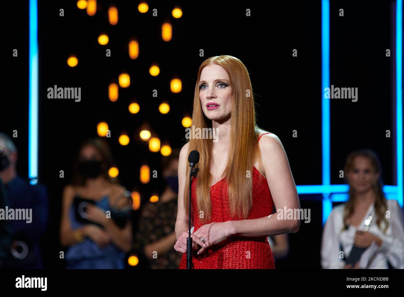 The American actress Jessica Chastain Receives The Silver Concah of the 69th San Sebastian Film Festival in San Sebastian, Spain on September 25, 2021. (Photo by Yurena Paniagua/COOLMedia/NurPhoto) Stock Photo