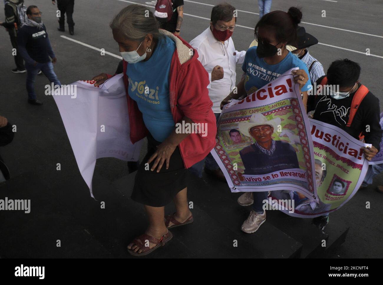 Mothers and fathers of the 43 missing students from Ayotzinapa, Guerrero, held a rally in the Zócalo in Mexico City to demand justice and punishment for those responsible for this event, which is seven years after its perpetration on 26 September 2014. (Photo by Gerardo Vieyra/NurPhoto) Stock Photo