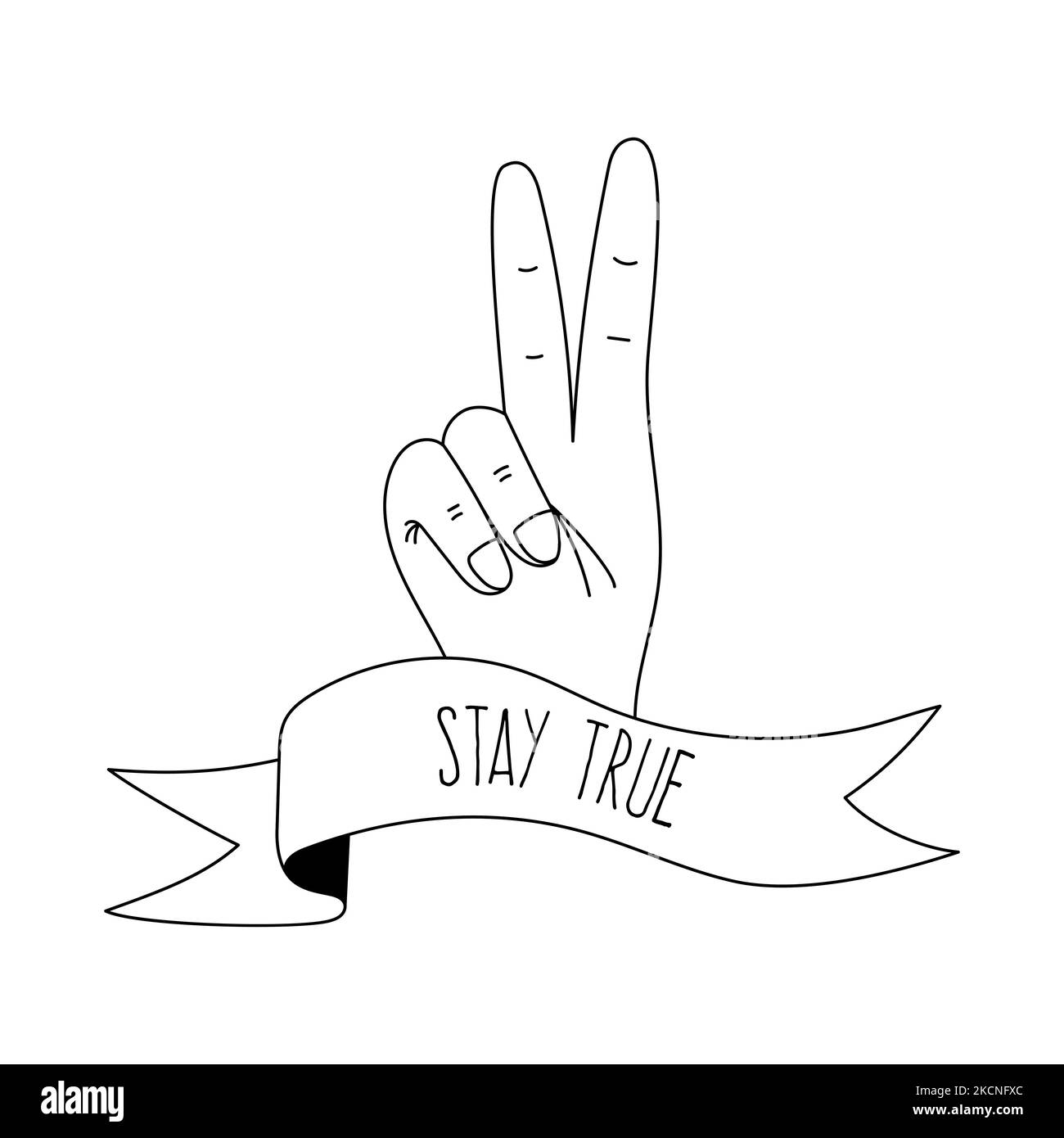 Hand tattoo with text Stay true in y2k, 1990s, 2000s style. Emo goth