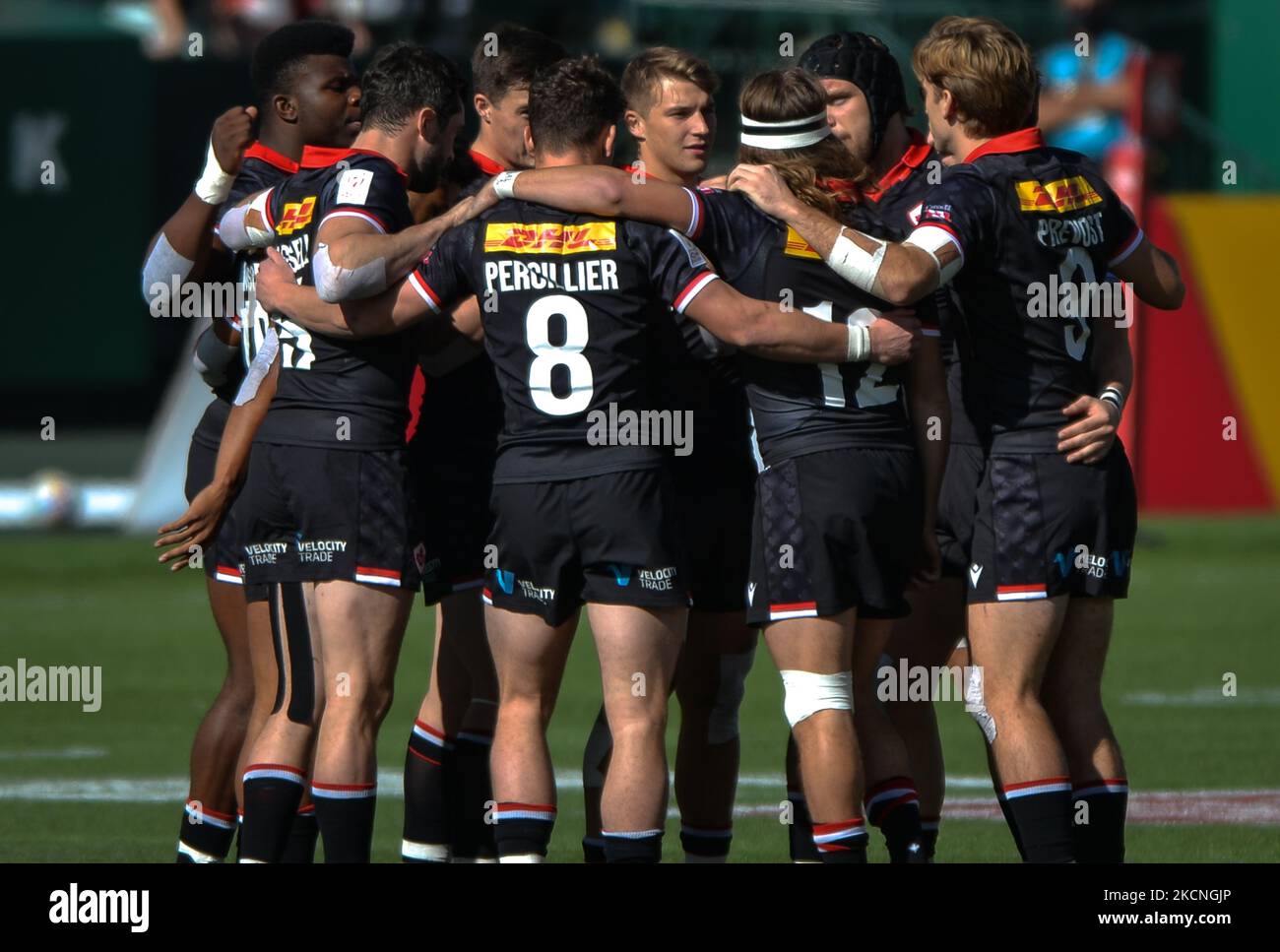 German squad during Germany 7S vs Hong Kong 7S, HSBC World Rugby Seven Series 5th place match at the Commonwealth Stadium in Edmonton. On Sunday, 26 September 2021, in Edmonton, Alberta, Canada. (Photo by Artur Widak/NurPhoto) Stock Photo