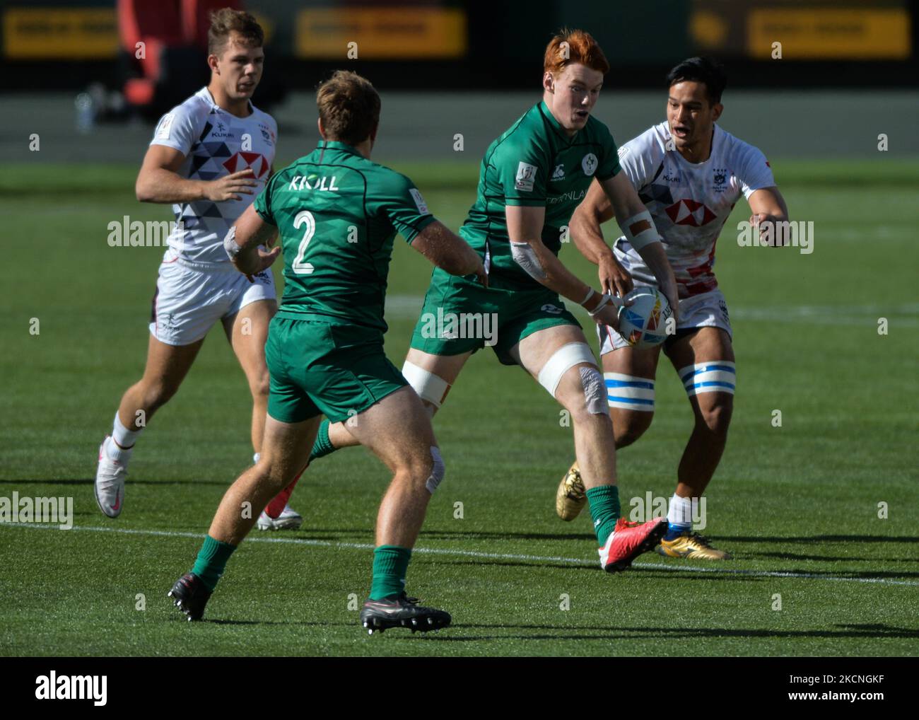 Shane Jennings of Ireland in action, during Hong Kong 7S vs Ireland 7S, HSBC World Rugby Seven Series 7th Place Play-Off match at the Commonwealth Stadium in Edmonton. On Sunday, 26 September 2021, in Edmonton, Alberta, Canada. (Photo by Artur Widak/NurPhoto) Stock Photo