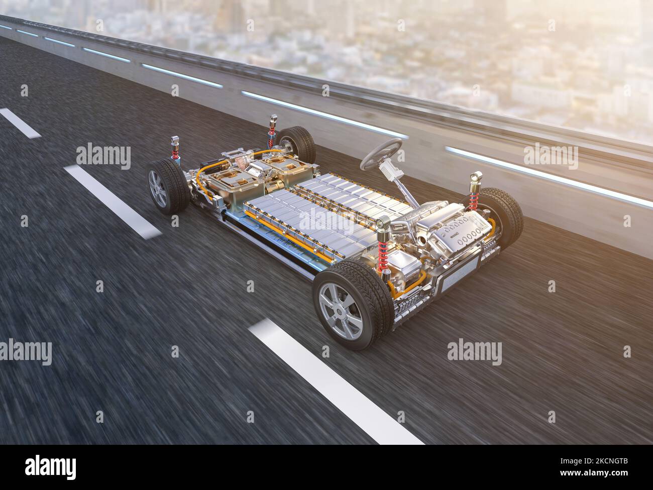Electric car business with 3d rendering ev car with pack of battery ...
