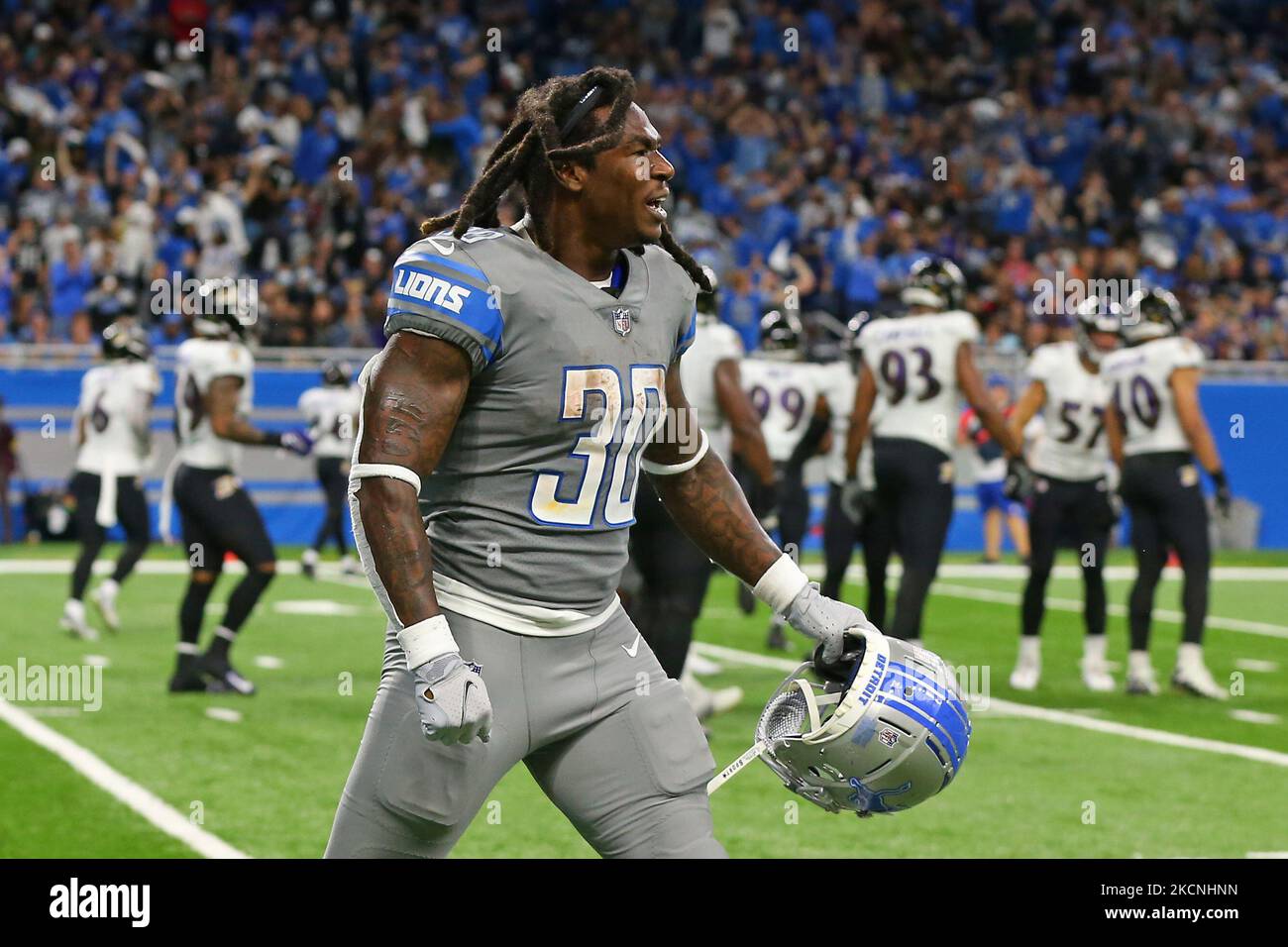 Detroit Lions running back Jamaal Williams (30) celebrates a