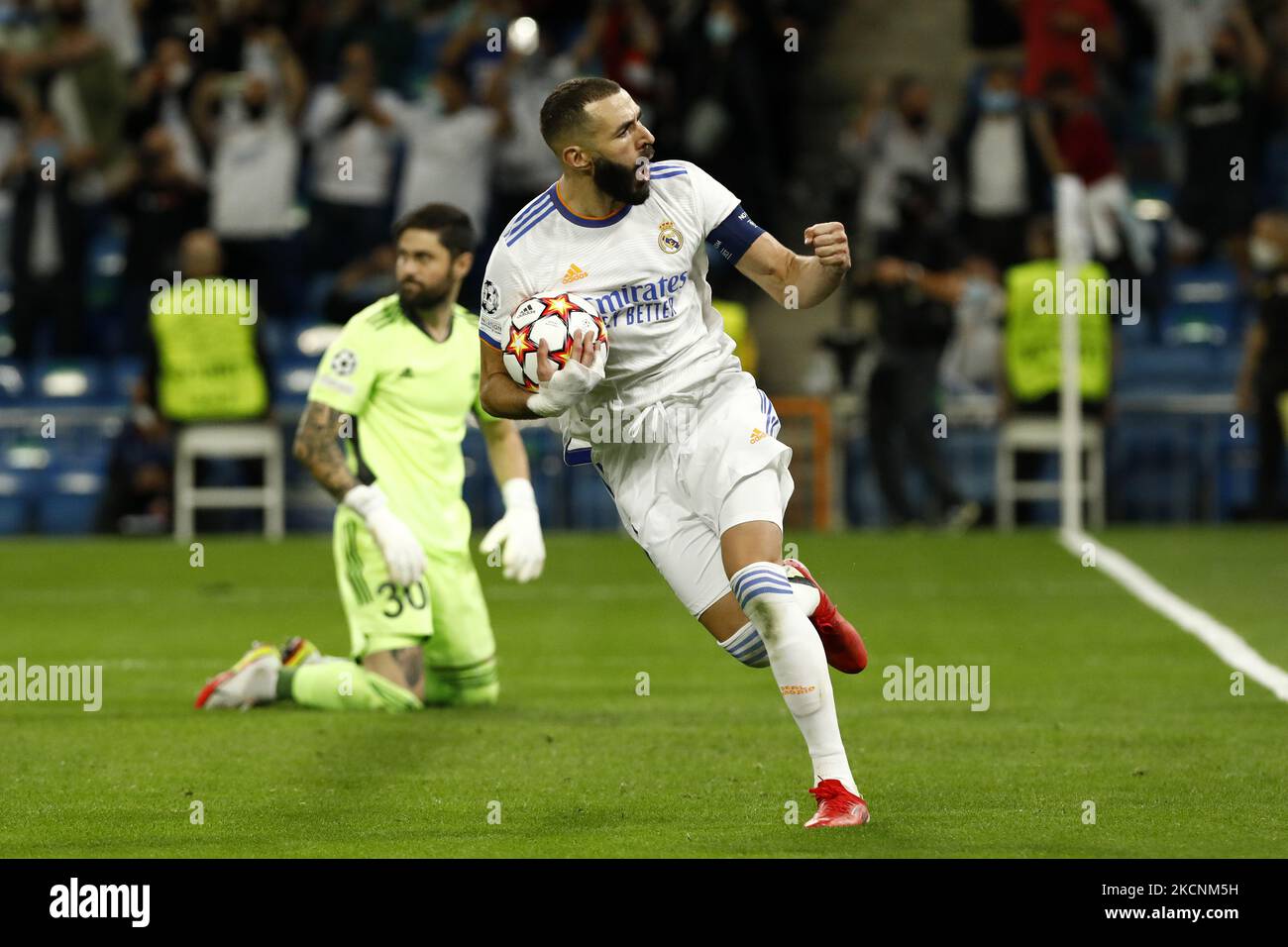 Karim Benzema of Real Madrid celebrate a goal during the UEFA Champions ...