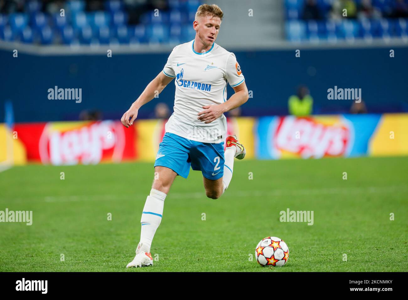 Dmitri Chistyakov of Zenit in action during the UEFA Champions League Group H match between Zenit St. Petersburg and Malmo FF on September 29, 2021 at Gazprom Arena in Saint Petersburg, Russia. (Photo by Mike Kireev/NurPhoto) Stock Photo